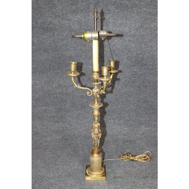 Pair Figural French Figural Maidens Empire Style Gilt Metal Candelabras Lamps For Sale In Philadelphia - Image 6 of 9