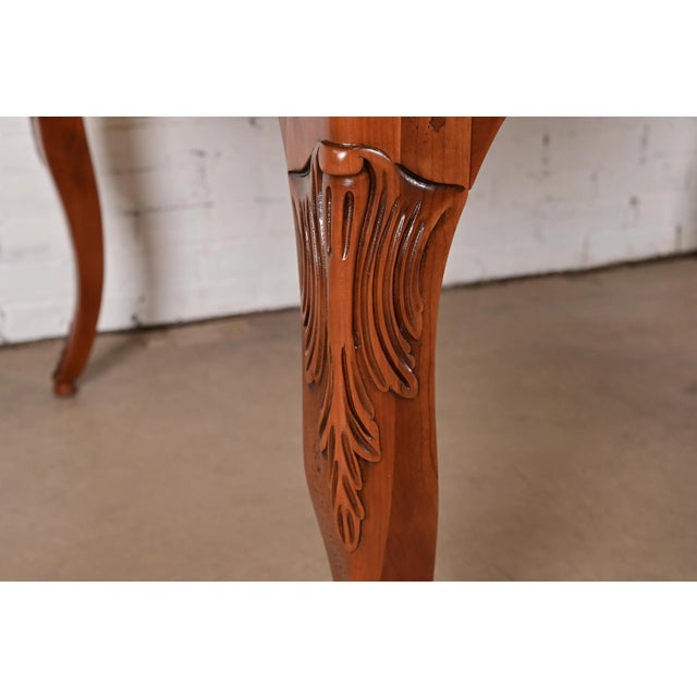 Baker Furniture Italian Provincial Inlaid Cherry Wood Harvest Farm Table, Newly Refinished For Sale - Image 12 of 15