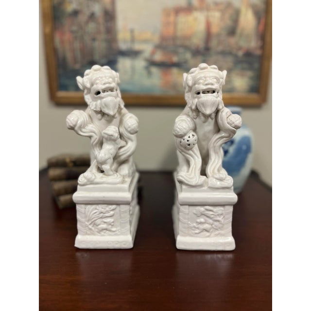 These magnificent Chinese blanc de Chine Foo Dogs / Foo lions are truly captivating. Chinese Foo dogs are lion like...