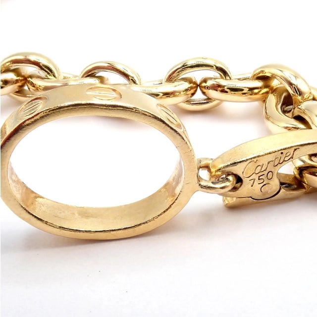 Gold Authentic Cartier Yellow Gold Love Trinity Double C Charm Link Bracelet 1995 For Sale - Image 8 of 13