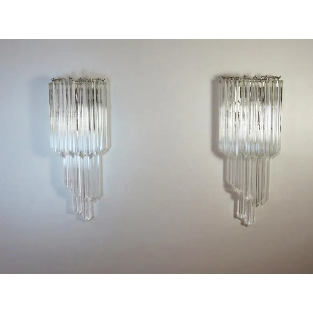 Fantastic pair of vintage Murano wall sconce made by 16 Murano trasparent crystal prism (quadriedri) for each applique in...