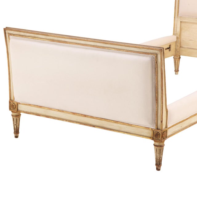 French Provincial A French Louis XVI Style Painted and Gilt Twin Bed, C. 1940. For Sale - Image 3 of 8