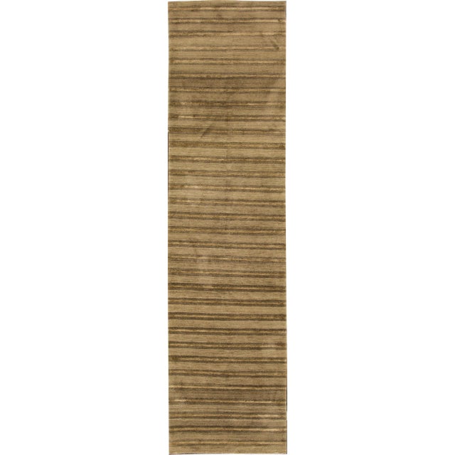 Modern Shakti Handmade Tan Stripes Wool Runner For Sale - Image 9 of 9