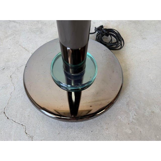 1980s Postmodern Gunmetal and Glass Torchiere Floor Lamp For Sale - Image 10 of 11