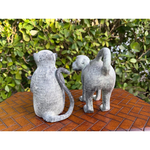 Vintage Cast Bronze Monkey Sculptures, 7.25”, Pair For Sale - Image 11 of 12