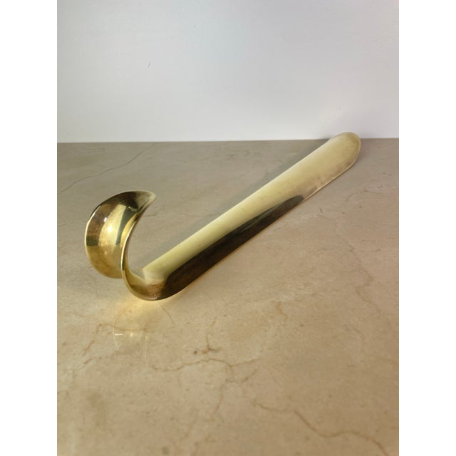 Vintage Minimalist Solid Brass Long-Handled Shoehorn For Sale - Image 4 of 9