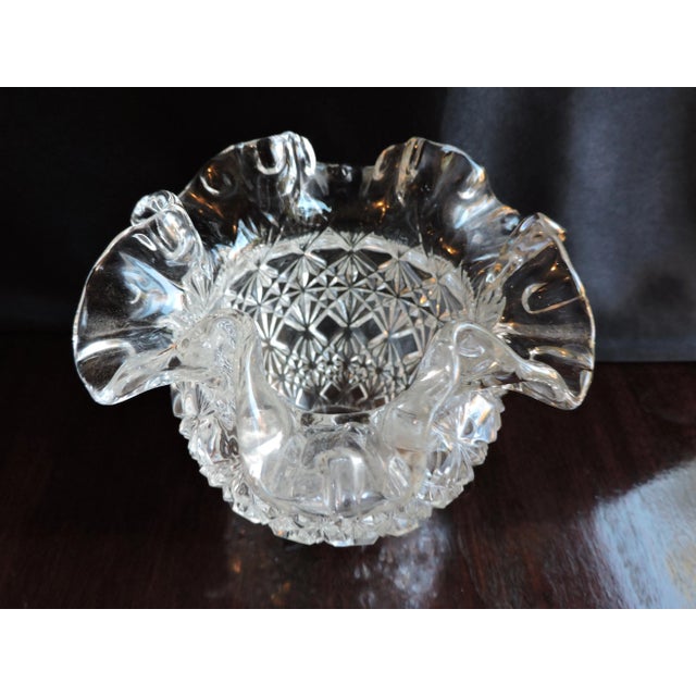 Fenton Art Glass Company Vintage 1950's Fenton Art Glass Co. Cut Block Crimped Small Vase For Sale - Image 4 of 10