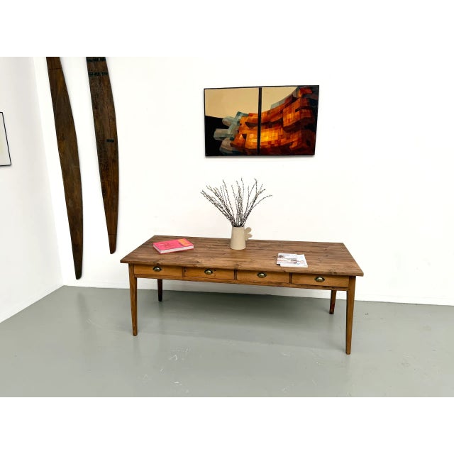 Wood School Table with 8 Drawers, 1950s For Sale - Image 7 of 18