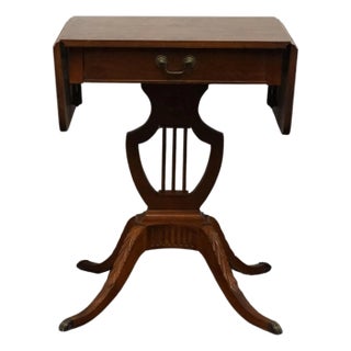 Mersman Flame Mahogany Traditional Duncan Phyfe Style 36" Drop Leaf Pembroke Accent End Table W. Harp Base For Sale