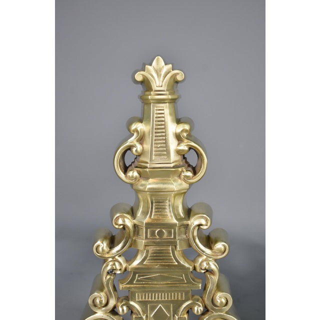 Early 20th-Century French Brass Fire Dogs, 1890s, Set of 2 For Sale - Image 6 of 16