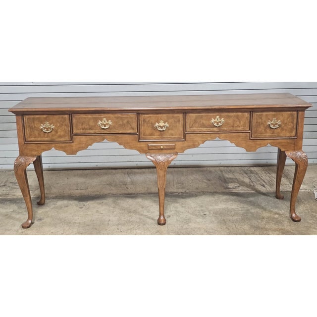 Store Item: Baker Stately Homes Collection Burl Walnut Sideboard Huntboard Description: Copied from a rare Queen Anne...
