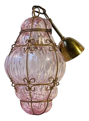 Pink Raspberry Pendant Lamp in Cage Murano Glass from Seguso, 1950s