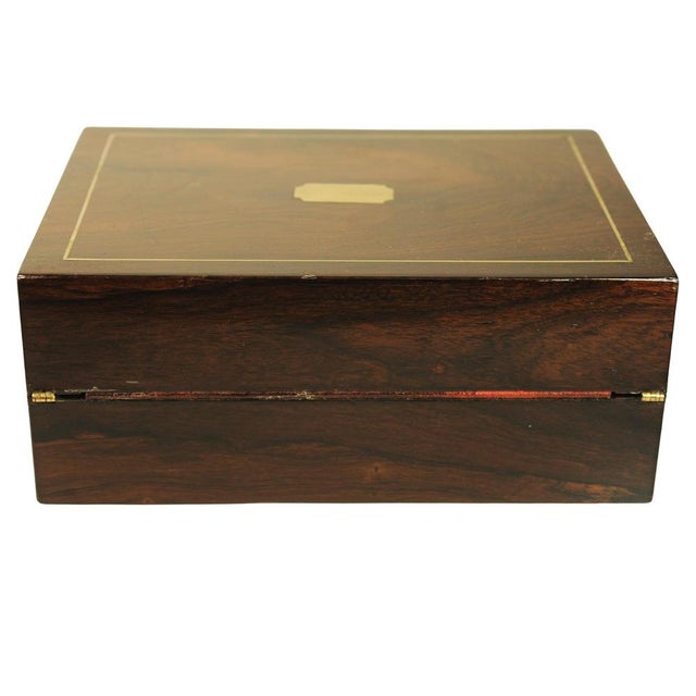 Victorian Rosewood Writing Slope with Brass and Leather Inlay, UK, 1880, Set of 5 For Sale - Image 4 of 13