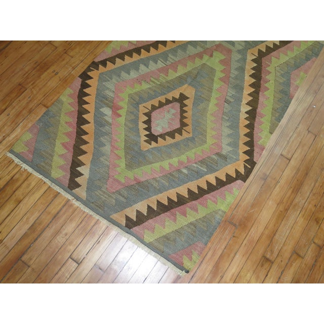 Mid 20th Century Zabihi Collection Wide Vintage Turkish Kilim Runner - 3'7" x 15'1" For Sale - Image 5 of 5
