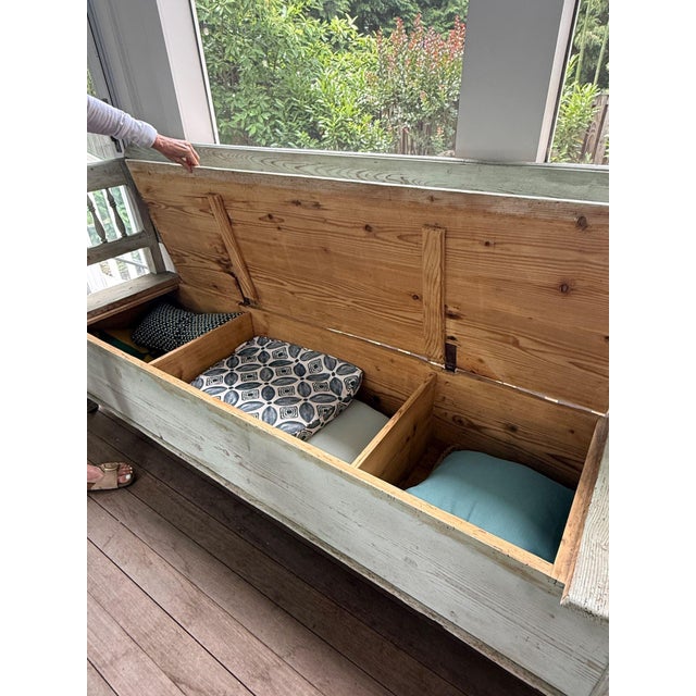Vintage Painted Bench With Storage For Sale - Image 4 of 4