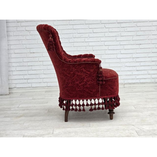 Red Danish Armchair in Velour with Beech Legs, 1950s For Sale - Image 8 of 18