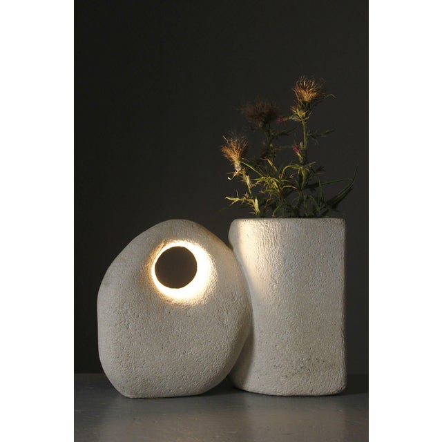 Mid-Century Modern Brutalist Carved Stone Lamp with Vase, 1970s For Sale - Image 4 of 13