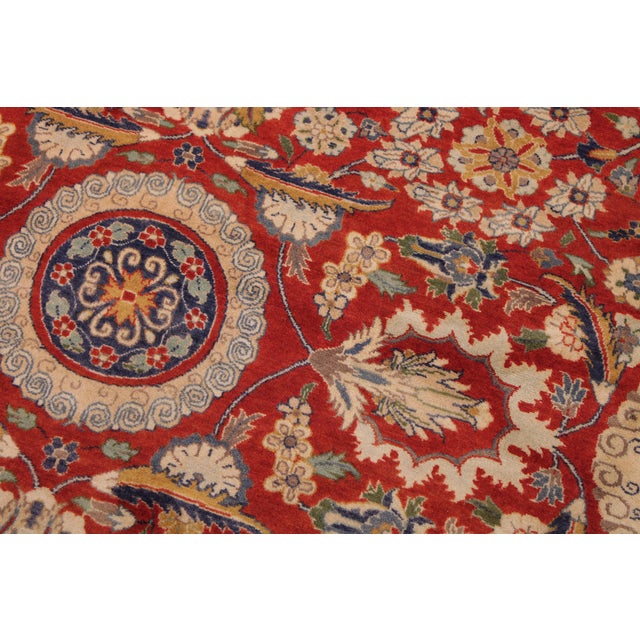 Shabby Chic Agra Tabriz Pak-Persian Red/Blue Wool Rug - 9'2'' X 12'3'' For Sale - Image 4 of 9