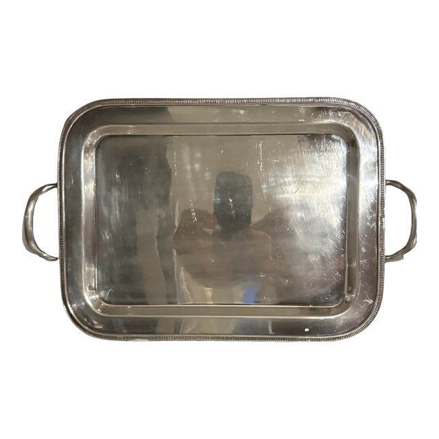 Large Vintage Silver Plate Serving Tray With Handles. Vvg, 11.5” X 18.5” For Sale