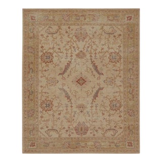 Rug & Kilim’s Distressed Style Rug in Beige-Brown and Green Geometric Patterns For Sale
