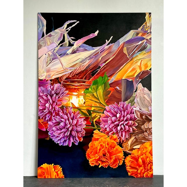 Vintage Original Monumental Still Life Oil on Canvas For Sale - Image 4 of 12