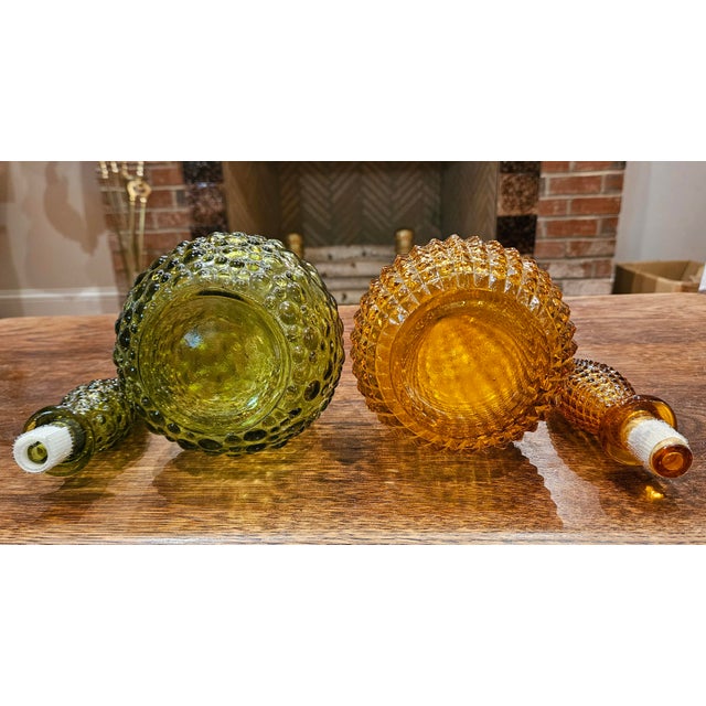 Pair of Vintage Glass Genie Bottles - Amber Diamond and Green Hobnail For Sale - Image 14 of 15