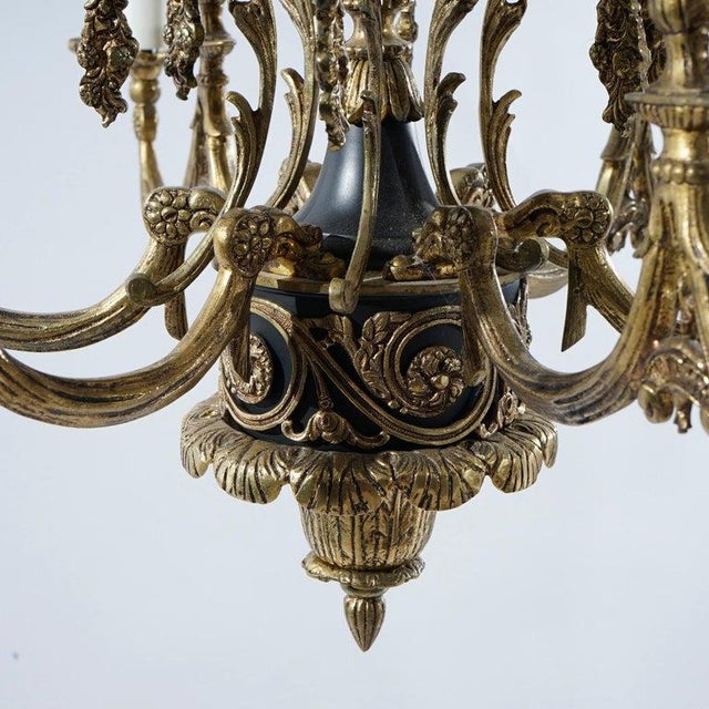 Antique French Empire Style Ebonized Bronze 12 Light Chandelier C1930 For Sale - Image 9 of 18