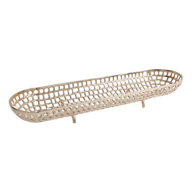 Reticolo Oval Gold Metal Footed Tray, 28" For Sale