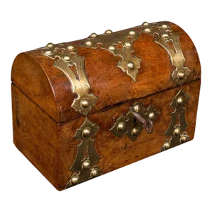 1850s Victorian Antique Dome Top Calling Card Box, English, Walnut, Brass, Desk Tidy