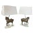1970s Brass Clad Wooden Horse Lamps on Lucite Bases With Linen Shades, Pair For Sale
