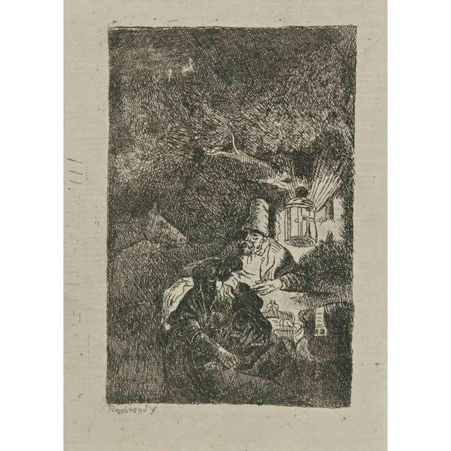 The Rest on the Flight into Egypt is an engraving on ivory-colored paper realized after Rembrandt by Charles Amand Durand...