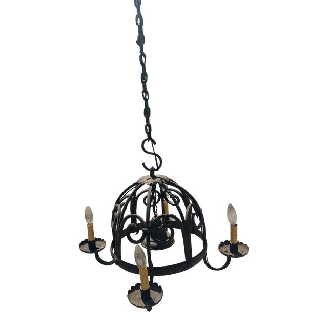 1920s Spanish Wrought Iron Pendant Light For Sale