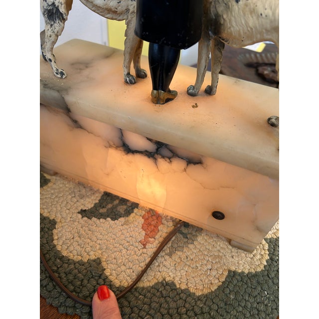 Cream Art Deco Antique Illuminated Sculpture of Lady Walking Dogs For Sale - Image 8 of 14