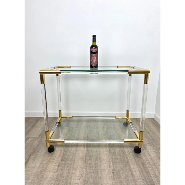 Acrylic, Brass & Glass Bar Serving Cart Trolley, Italy, 1970s For Sale - Image 12 of 15