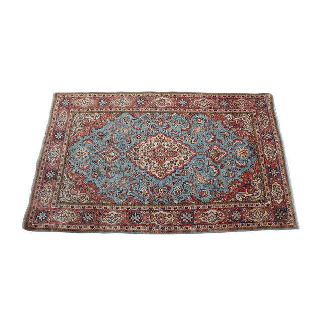 Traditional Traditional Red & Blue Geometric Floral Medallion Wool Area Rug Carpet 4 X 7' For Sale - Image 3 of 10