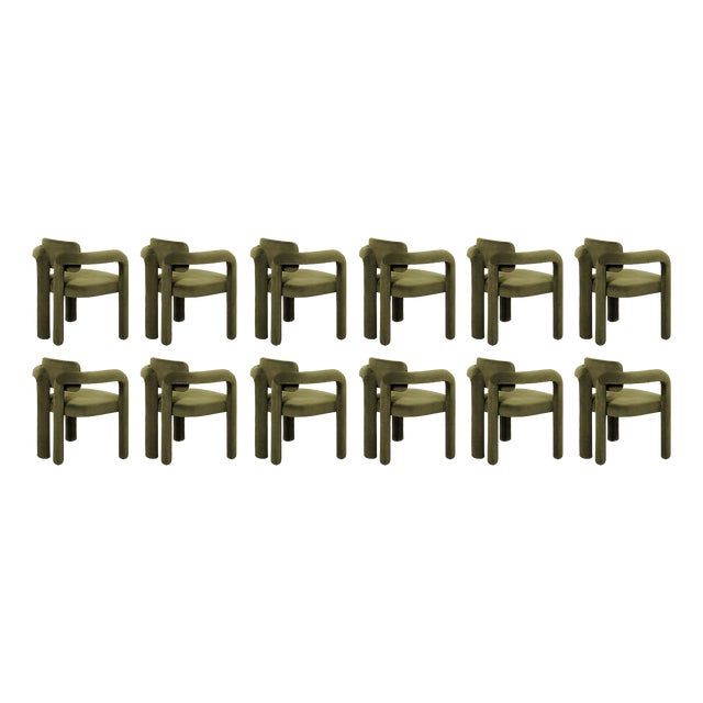 Double Arch Dining Chairs in Forest Green Cotton Velvet from Insidherland, Set of 12 For Sale