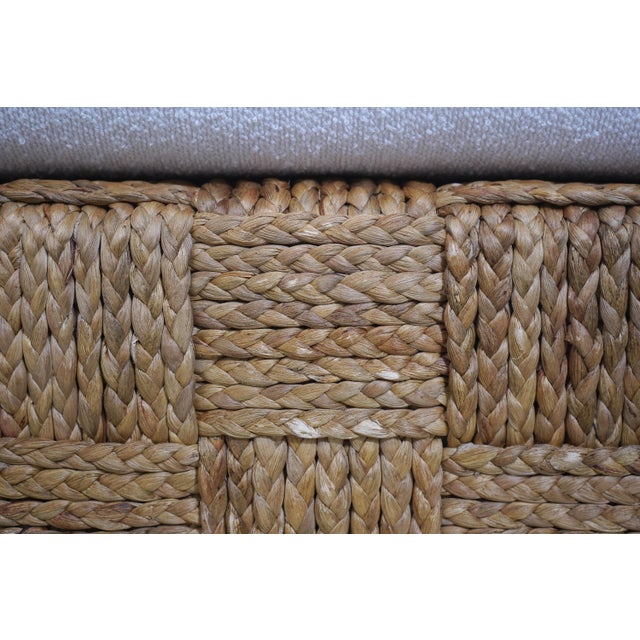 White Ralph Lauren Wicker Woven Upholstered Stool For Sale - Image 8 of 10