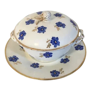 Antique 18th Century French Paris Porcelain Ecuelle Soup Broth Bowl, Cover and Saucer