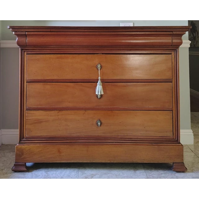 This beautiful antique French Louis Philippe commode is constructed with solid mahogany wood, hand-cut dovetailed joinery...