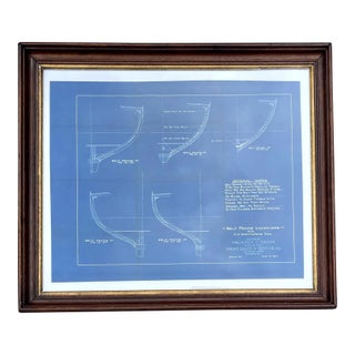 Framed Original Vintage 1930 American Sailboat Nautical Blueprint. Not a Reproduction Gold Leaf Frame For Sale