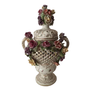 19th Century Style Passau Lenck Bavaria Porcelain Floral Gilt Potpourri Display, Centerpiece 1910