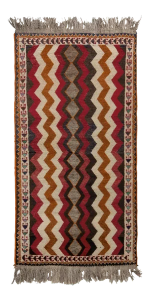 Antique Gabbeh Geometric Beige-Brown and Red Wool Persian Rug