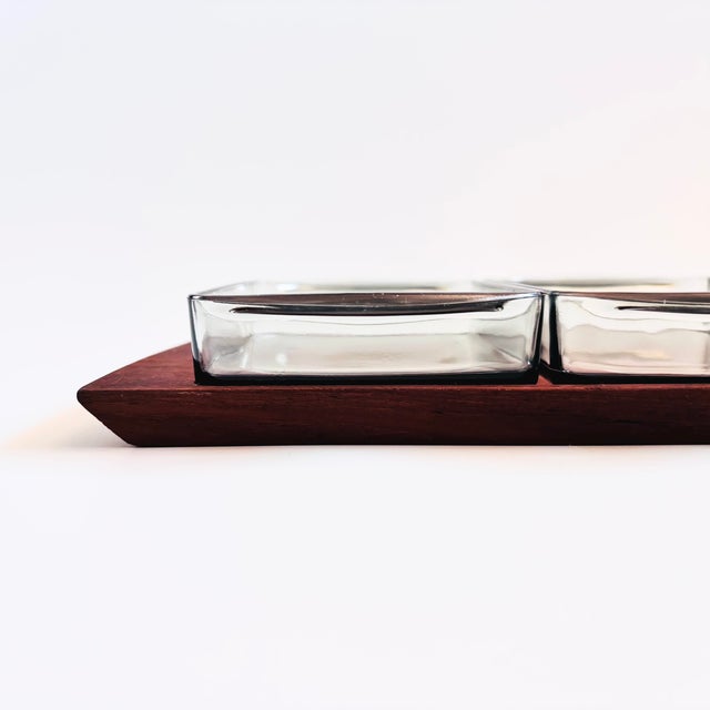 Mid Century Teak and Glass Serving Tray Set For Sale - Image 4 of 9
