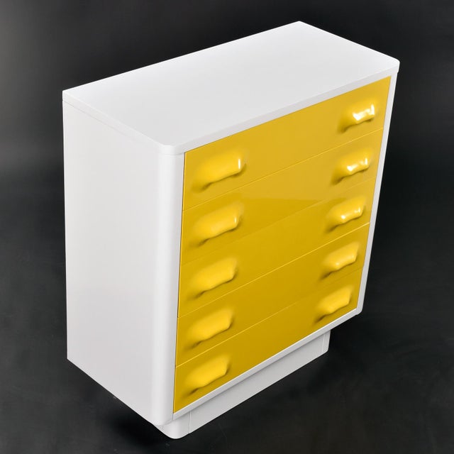 Restored Raymond Loewy Inspired Yellow Chapter One Highboy Dresser Chest For Sale - Image 9 of 13
