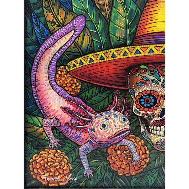 Green Ricardo Maya Contemporary Mexican Folk Art Día De Los Muertos Painting For Sale - Image 8 of 15