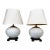 Vintage Transitional White Crackled Glaze Glass & Brass Table Lamps, a Pair For Sale