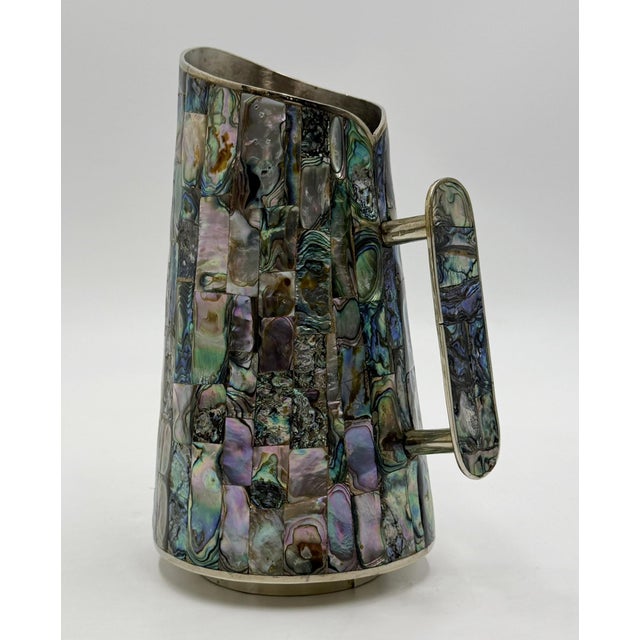 1960s Mexican Abalone Inlay Alpaca Silver Pitcher & 4 Tumblers Barware Set For Sale - Image 11 of 18