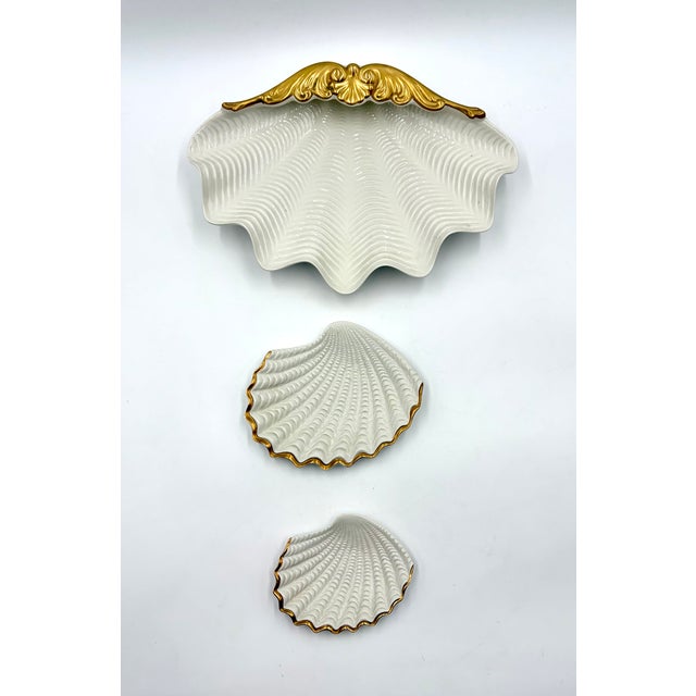 Nautical Vintage Italian Nesting Porcelain Shell Dishes - Set of Three For Sale - Image 3 of 12