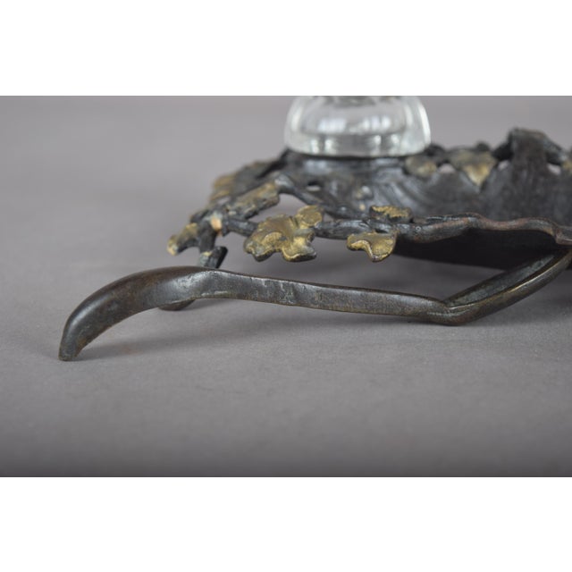 Metal Art Nouveau French Ivy Inkstand with Glass Inkwells, 1900s For Sale - Image 7 of 12
