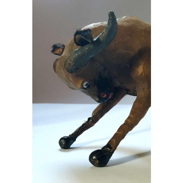 Art Deco Hand-Stitched Leather Bull Figure, Folk Art Sculptural Decorative Object, Early 20th Century. For Sale - Image 3 of 9